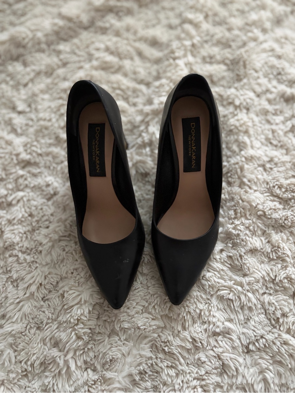 Donna Karan Black Pointed-Toe Leather Pumps